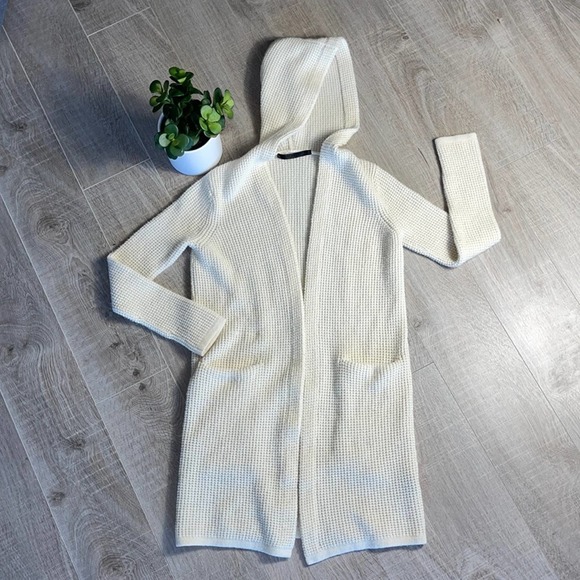 JENNI KAYNE Wool Cashmere Blend Hooded Open Front Duster Cardigan Womens Size XS - Picture 2 of 10